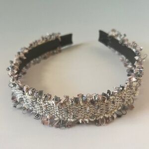 White Thin Tweed Fabric Headband